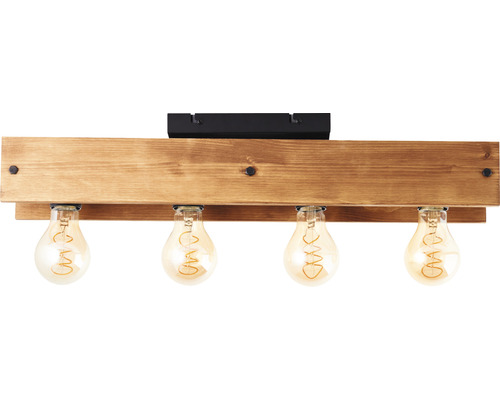 Deckenleuchte aus Holz mit vier Glühbirnen