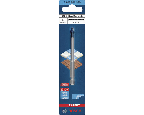 Bosch Expert HEX-9 HardCeramic Fliesenbohrer, Durchmesser 6 Millimeter, Länge 90 Millimeter