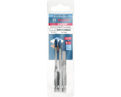 Bosch Expert HEX-9 HardCeramic Fliesenbohrer Set, Durchmesser 5, 6 und 8 mm, Länge 90 mm
