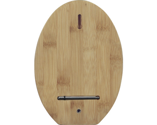 Rückseite eines ovalen Bambus-Thermometers mit Aufhängung