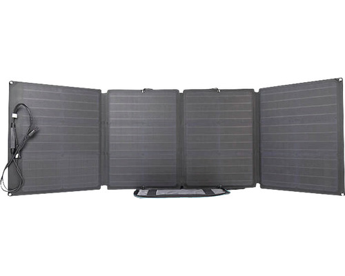 Aufgeklapptes, tragbares Solarmodul mit vier Paneelen und Kabel