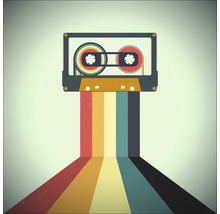 Darstellung einer Musikkassette mit bunten Streifen