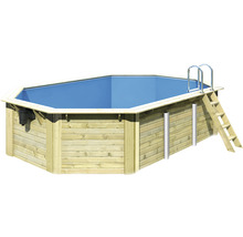Aufstellpool Holzpool-Set Karibu Nixe 4 achteckig Ø 632,5x121,1 cm inkl. Sandfilteranlage, Einhängeleiter und Breitmaulskimmer mit Rücklaufdüse