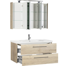 Waschtischunterschrank mit Waschbecken und Spiegelschrank mit Beleuchtung für das Badezimmer