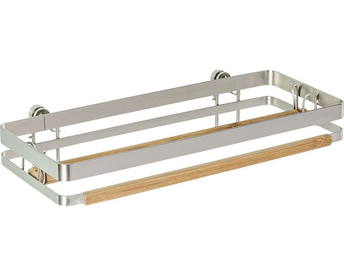 Küchenrollenhalter Wenko Vacuum-Loc Premium silber/Bambus Badezimmerregal aus Edelstahl mit Holzdetails zur Wandmontage