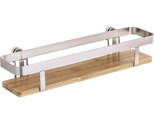 Gewürzregal Wenko Turbo-Loc Premium + Adapter silber/Bambus Badezimmerregal aus Edelstahl mit Bambusablage
