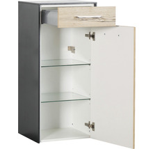 Offener Badezimmerschrank mit Schublade und Glasböden