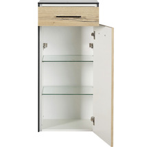 Offener Badezimmerschrank mit Schublade und Glasböden
