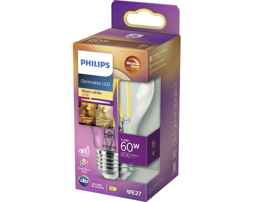 Philips LED-Lampe, dimmbar, warmweiß, E27-Sockel in Verpackung