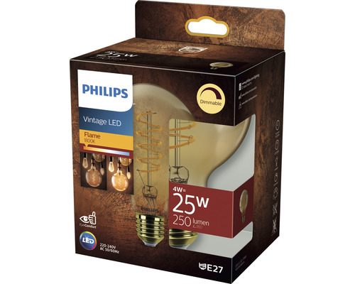 Verpackung einer Philips Vintage LED Lampe, 4 Watt entspricht 25 Watt, 250 Lumen, E27