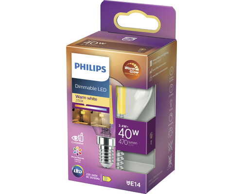 Philips LED Lampe, dimmbar, warmweiß, 40 Watt, E14 Fassung in Verpackung