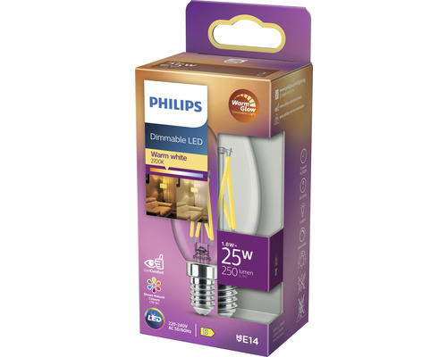 Philips LED Lampe E14 dimmbar in Produktverpackung