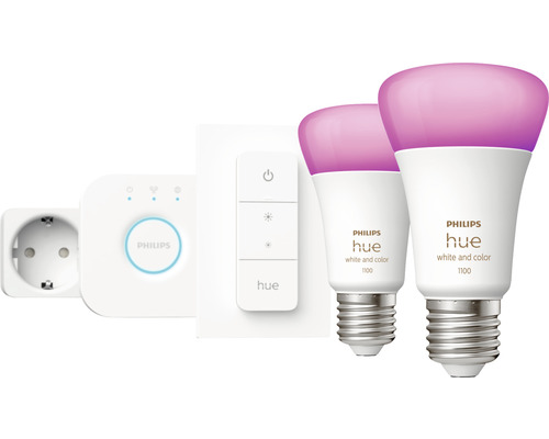 Philips Hue Starter Set mit zwei Leuchtmitteln, Bridge und Dimmschalter
