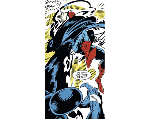Fototapete Vlies IADX2-069 Into Adventure Spider-Man Retro Comic 2-tlg. 100 x 200 cm Comic-Szene mit Spider-Man und einem blauen Charakter mit Sprechblasen