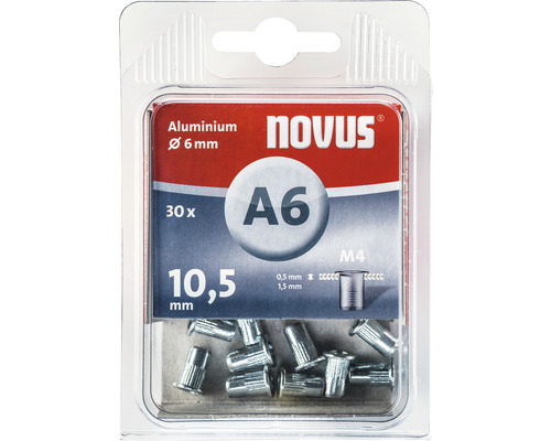 Novus Blindnietmutter M4 Ø 6x10,5 mm Nietmutter Aluminium 30 Stück