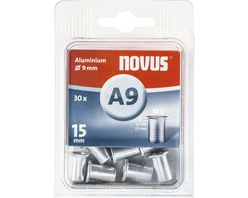 Novus Blindnietmutter M6 Ø 9x15 mm Nietmutter Aluminium 30 Stück