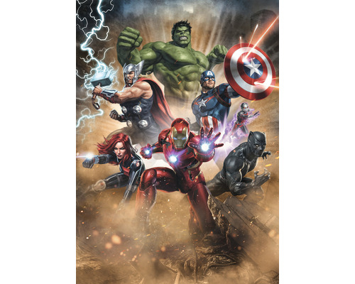 Fototapete Vlies IADX4-079 Into Adventure Avengers Superpower 4-tlg. 200 x 280 cm Illustration der Avengers Superhelden: Hulk, Thor, Captain America, Iron Man, Black Widow, Black Panther und Ant-Man