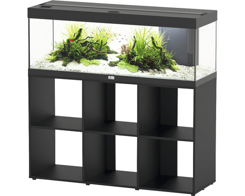 Aquariumkombination aquatlantis Prestige 120 Schrank offen schwarz Aquarium mit Unterschrank und Dekoration
