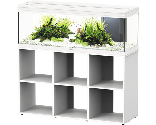 Aquariumkombination aquatlantis Prestige 120 Schrank offen weiß Aquariumkombination mit Unterschrank und sechs Regalfächern zur Dekoration