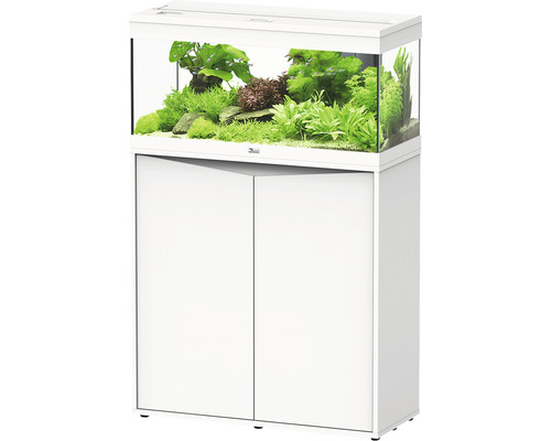 Aquariumkombination aquatlantis Prestige 80 Schrank geschlossen weiß Weißes Aquarium mit Unterschrank und Pflanzen