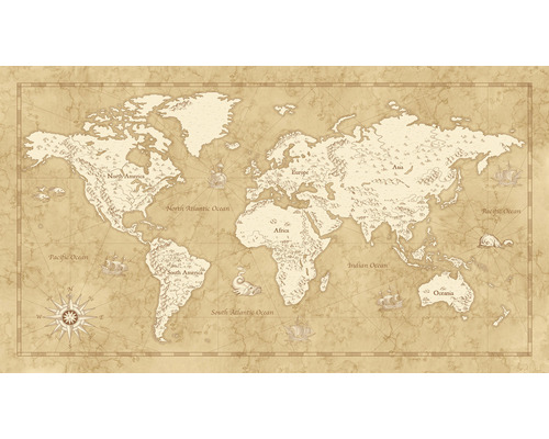 Fototapete Vlies IAX10-0027 Into Adventure Vintage World Map 10-tlg. 500 x 280 cm Weltkarte mit Kontinenten und Ozeanen