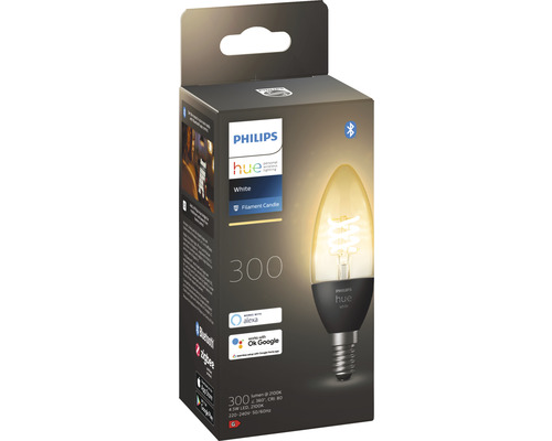 Philips Hue White Filament Kerze smarte Lampe in Produktverpackung