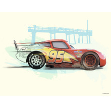 Lightning McQueen Cartoonfigur mit der Nummer 95 und verschiedenen Aufklebern.