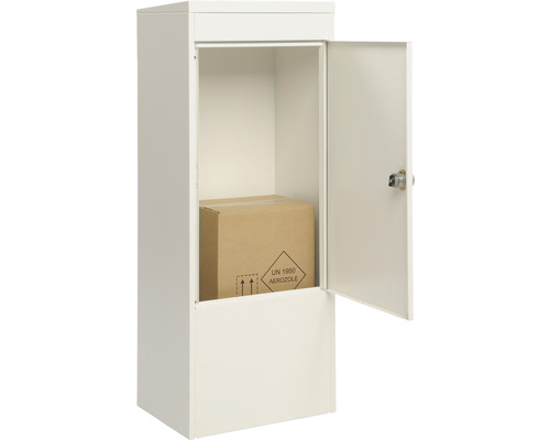 Paketbox mit geöffneter Tür und Paket