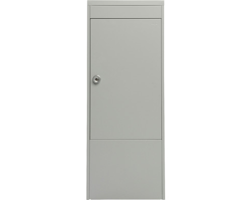 Grauer Standbriefkasten aus Metall mit Schloss