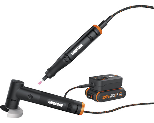 WORX MakerX - Doppel Set WX990 bestehend aus Akku-Winkelschleifer WX741L, Multifunktionswerkzeug WX739.9 inkl. HubX Akku-Adapter WA7161 20V und Akku (2.0Ah)