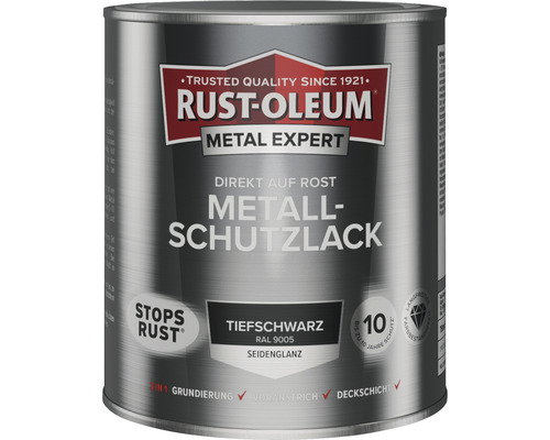 RUST OLEUM METAL EXPERT Metallschutzlack Seidenmatt RAL9005 tiefschwarz 750 ml