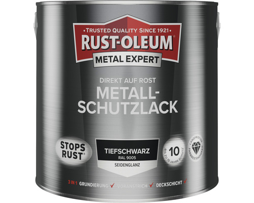 RUST OLEUM METAL EXPERT Metallschutzlack Seidenmatt RAL9005 tiefschwarz 2,5 l