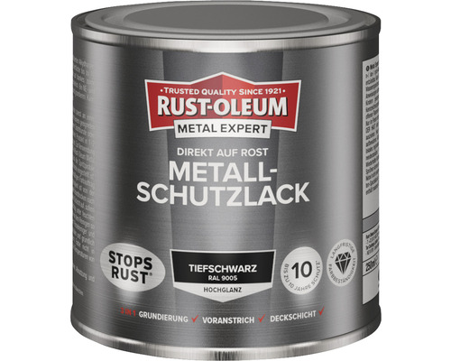 RUST OLEUM METAL EXPERT Metallschutzlack Hochglänzend RAL9005 tiefschwarz 250 ml