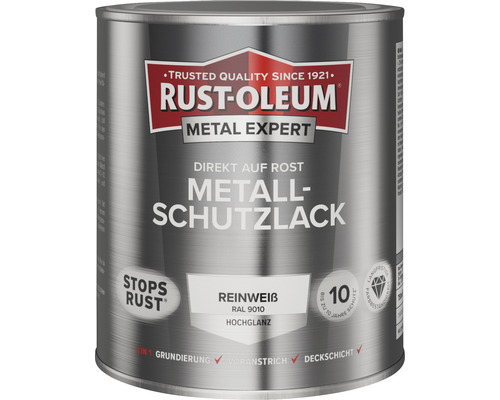 RUST OLEUM METAL EXPERT Metallschutzlack Hochglänzend RAL9010 reinweiß 750 ml