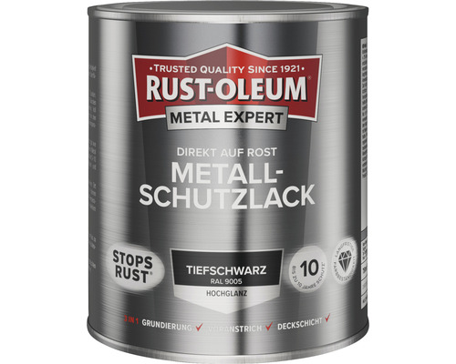 RUST OLEUM METAL EXPERT Metallschutzlack Hochglänzend RAL9005 tiefschwarz 750 ml