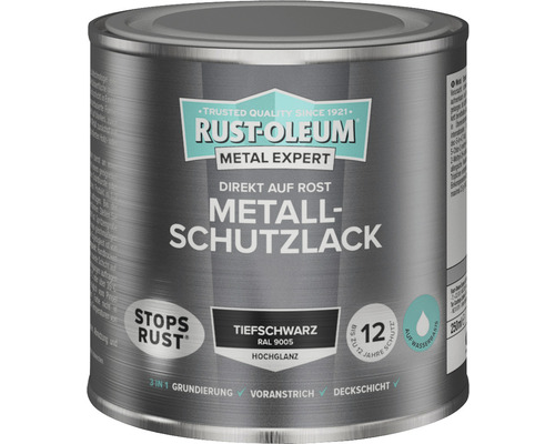 RUST OLEUM METAL EXPERT Metallschutzlack Hochglänzend Wasserbasiert RAL9005 schwarz 250 ml