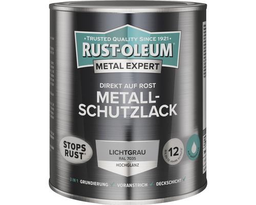 RUST OLEUM METAL EXPERT Metallschutzlack Hochglänzend Wasserbasiert RAL7035 hellgrau 750 ml