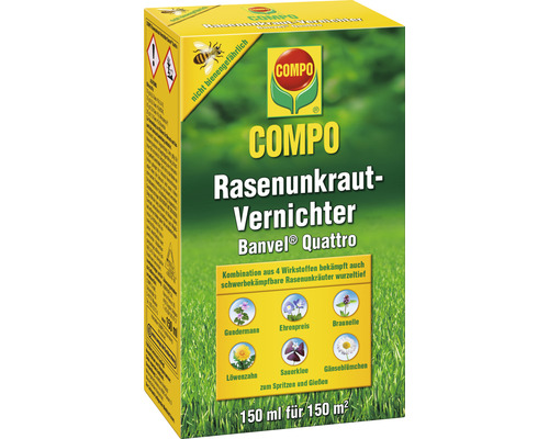 Rasenunkraut-Vernichter COMPO Banvel® Quattro 150 ml 150 m² Compo Rasenunkraut-Vernichter zur Bekämpfung von Rasenunkräutern