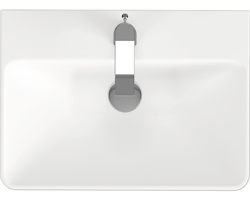 Aufsicht eines weißen Waschbeckens mit Armatur