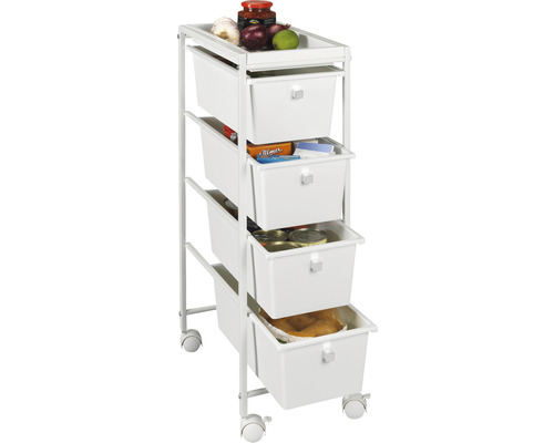 Rollwagen mit vier Schubladen und Lebensmitteln