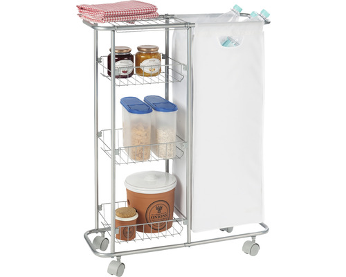 Servierwagen aus Metall mit Ablagekörben und Stofftasche