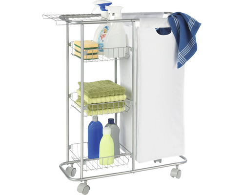 Putzwagen mit drei Ablagekörben und Wäschesack