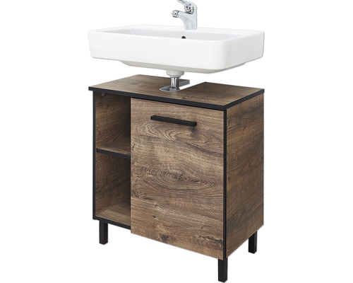 Waschtisch mit Unterschrank aus Holz und Waschbecken aus Keramik