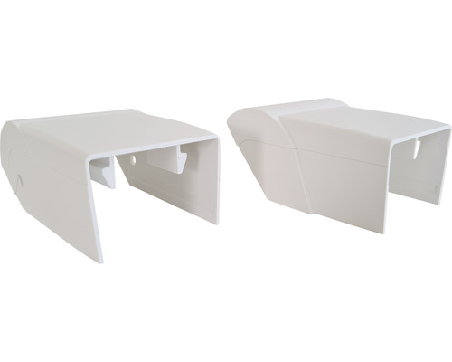 Zwei weiße Heizungsrohrverkleidungen aus Kunststoff