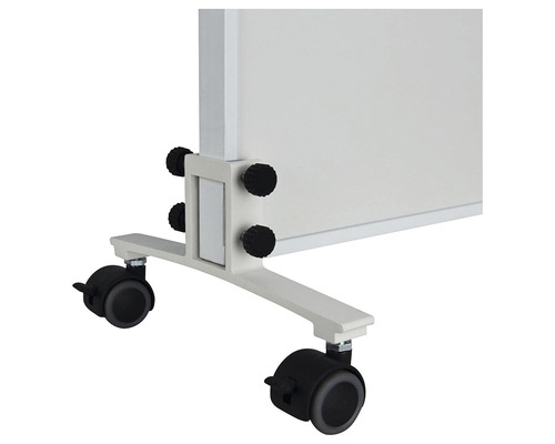 Detailansicht des rollbaren Whiteboard-Fußes mit Feststellbremse