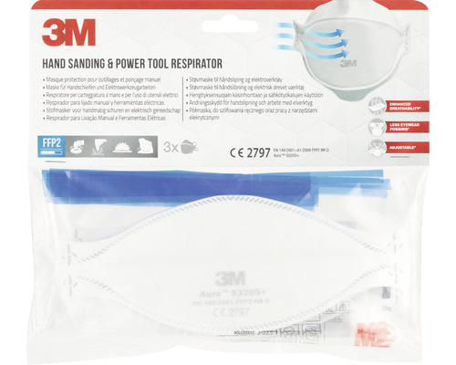 Atemschutzmaske 3M™ Aura 9320D+, 3 Stück, Schutzstufe FFP2 ohne Ventil