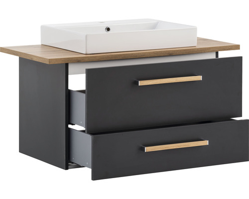 Waschtischunterschrank mit zwei Schubladen und Aufsatzwaschbecken
