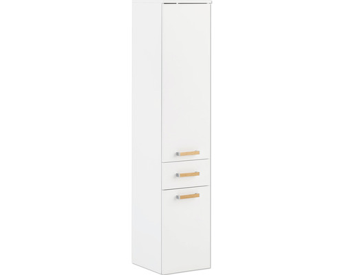 Hochschrank Möbelpartner Duo BxHxT 32,7 x 160,1 cm x 35,3 cm Frontfarbe weiß Weißer Badezimmer-Hochschrank mit Tür und drei Schubladen
