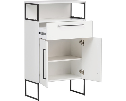 Weißer Schrank mit Schublade, Tür und Regalen