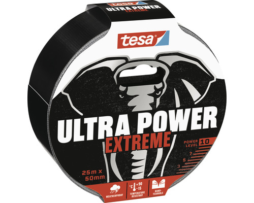 Tesa Ultra Power Extreme Klebeband, 25 Meter mal 50 Millimeter, wetterfest und temperaturbeständig
